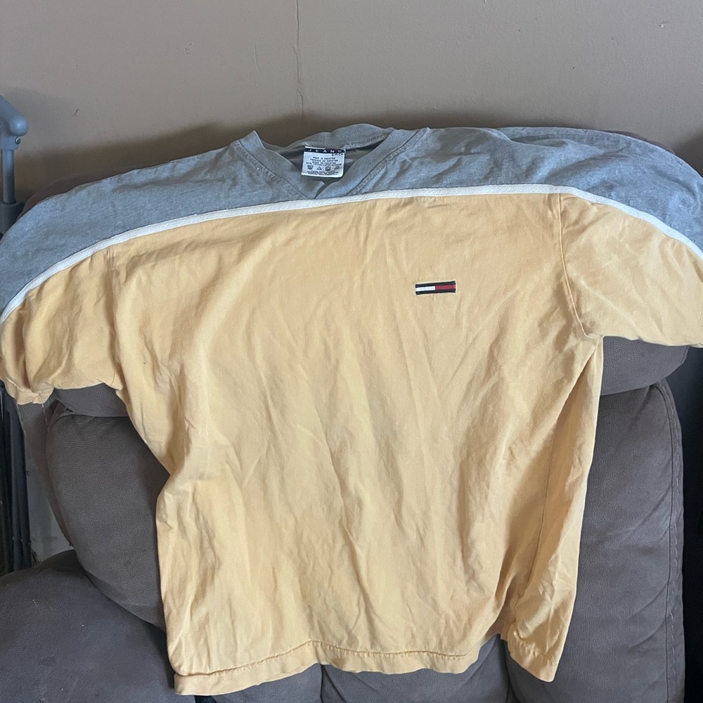 Tommy Hilfiger Yellow Tee with Gray Neckline and White Trim